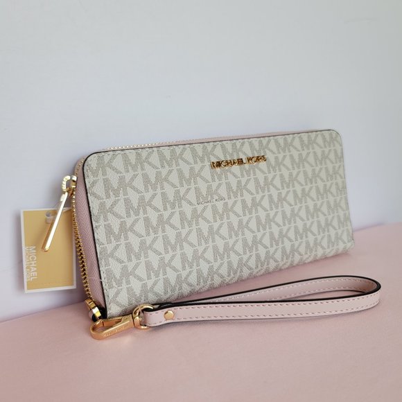 MICHAEL KORS Signature Logo Jet Set Travel Continental Wallet/Wristlet-Pwr Blush - Picture 3 of 16